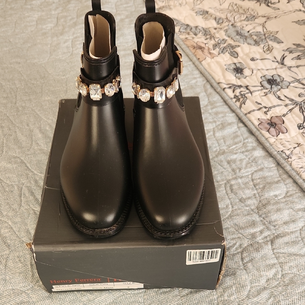 Henry Ferrera Black Ankle Boots with Gold Accents